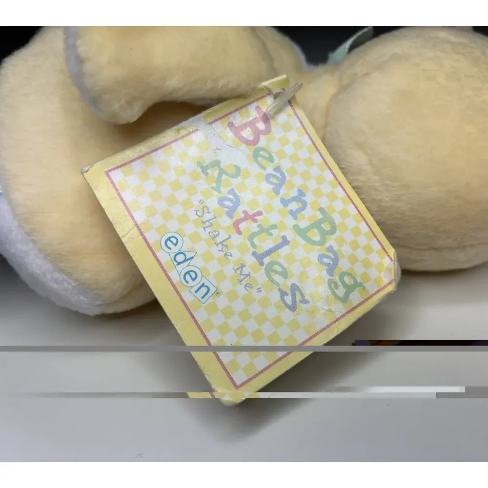 Vintage Eden Duck Beanbag Rattle Plush 5” Pastel Yellow Chick Green Bow NWT